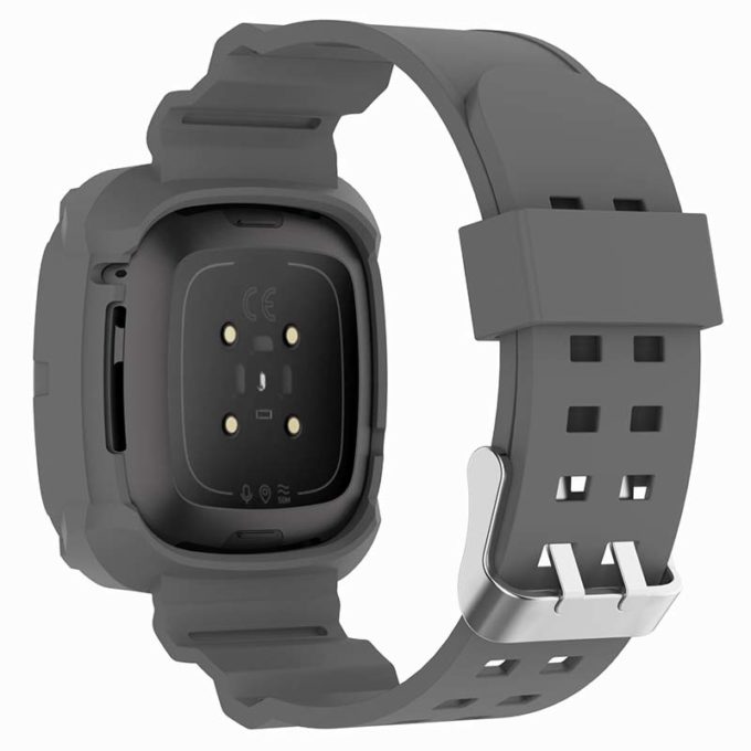 fb.r61.7 Back Grey StrapsCo Silicone Rubber Case Watch Band Strap for Fitbit Versa 3 Fitbit Sense