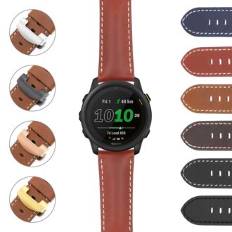 G.f745.ps5 22mm DASSARI Smooth Leather Strap With Deployant Clasp Standard Long For Garmin Forerunner 745