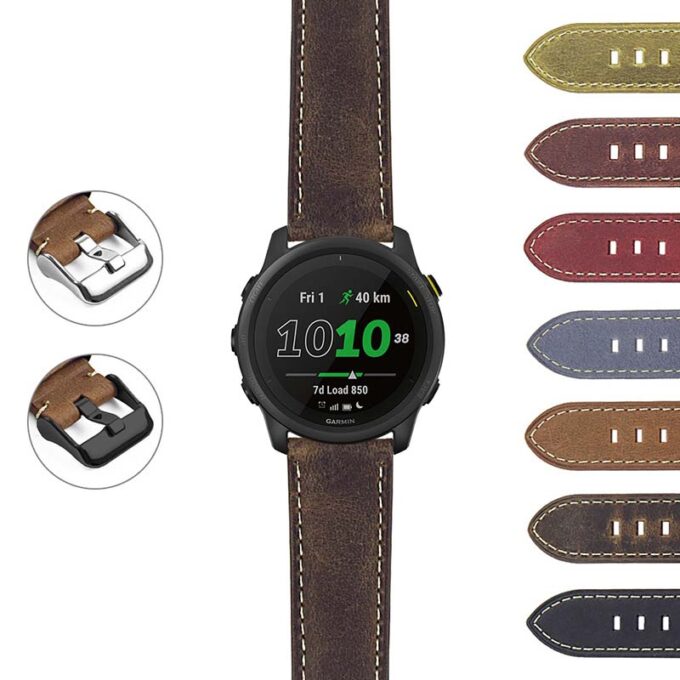 G.f745.sw.l1 22mm DASSARI Vintage Italian Leather Strap For Garmin Forerunner 745