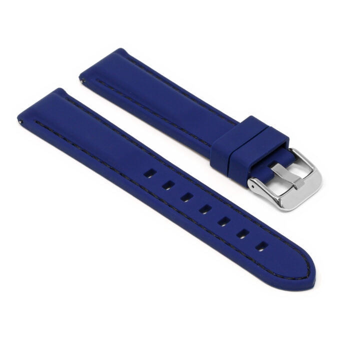 Pu1.5.5 Angle Blue With Blue Stitching StrapsCo Silicone Rubber Divers Watch Band Strap With Contrast Stitching