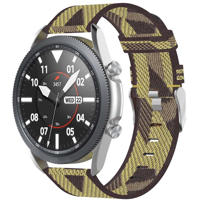 s.ny6 .10 Main Yellow Stripe StrapsCo Canvas Strap w Polished Silver Buckle for Samsung Galaxy Watch Active 20mm 22mm