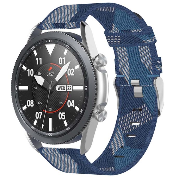 s.ny6 .5 Main Blue Stripe StrapsCo Canvas Strap w Polished Silver Buckle for Samsung Galaxy Watch Active 20mm 22mm