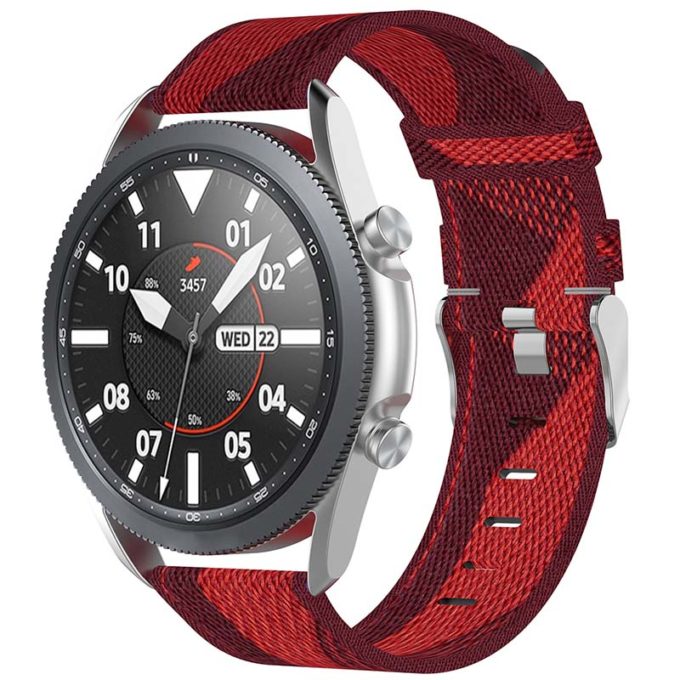 s.ny6 .6 Main Red Stripe StrapsCo Canvas Strap w Polished Silver Buckle for Samsung Galaxy Watch Active 20mm 22mm