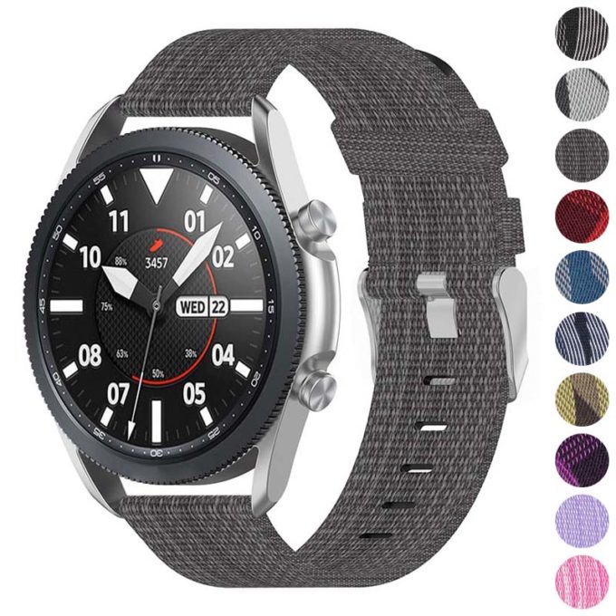 s.ny6 .7a Gallery Grey StrapsCo Canvas Strap w Polished Silver Buckle for Samsung Galaxy Watch Active 20mm 22mm