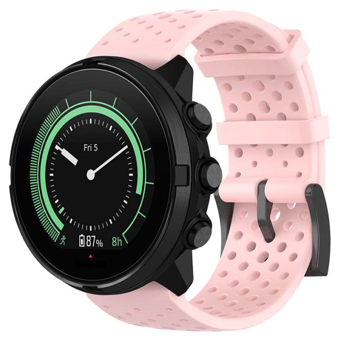 su.r28.13 Main Pink StrapsCo Perforated Silicone Rubber Watch Band Strap for Suunto 9 Sport Wrist