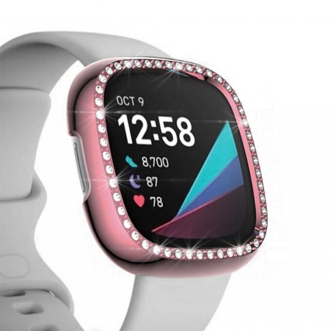 fb.pc14.13 Alt Pink StrapsCo Protective Case with one row of Rhinestones for Fitbit Versa 3 Sense