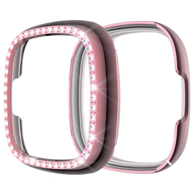 fb.pc14.13 Main Pink StrapsCo Protective Case with one row of Rhinestones for Fitbit Versa 3 Sense