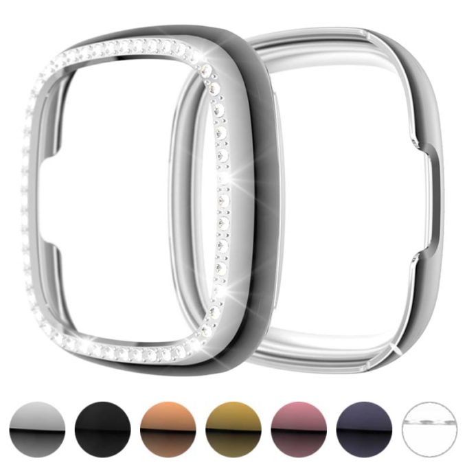 fb.pc14.ss Gallery Silver StrapsCo Protective Case with one row of Rhinestones for Fitbit Versa 3 Sense