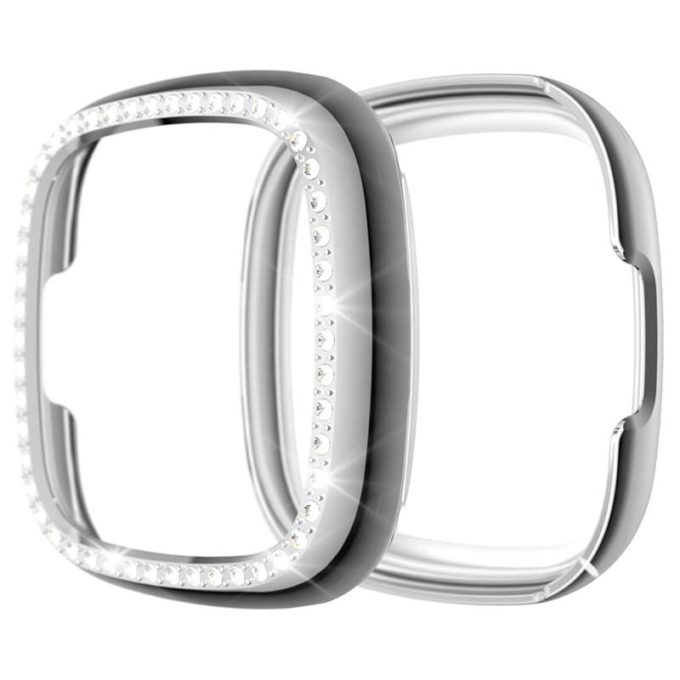 fb.pc14.ss Main Silver StrapsCo Protective Case with one row of Rhinestones for Fitbit Versa 3 Sense