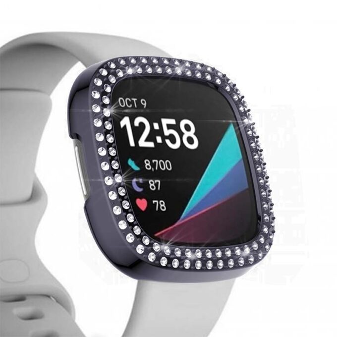 fb.pc15.7 Alt Grey StrapsCo Protective Case with two rows of Rhinestones for Fitbit Versa 3 Sense