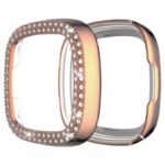 fb.pc15.rg Main Rose Gold StrapsCo Protective Case with two rows of Rhinestones for Fitbit Versa 3 Sense