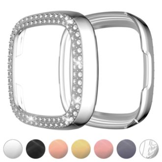 fb.pc15.ss Gallery Silver StrapsCo Protective Case with two rows of Rhinestones for Fitbit Versa 3 Sense