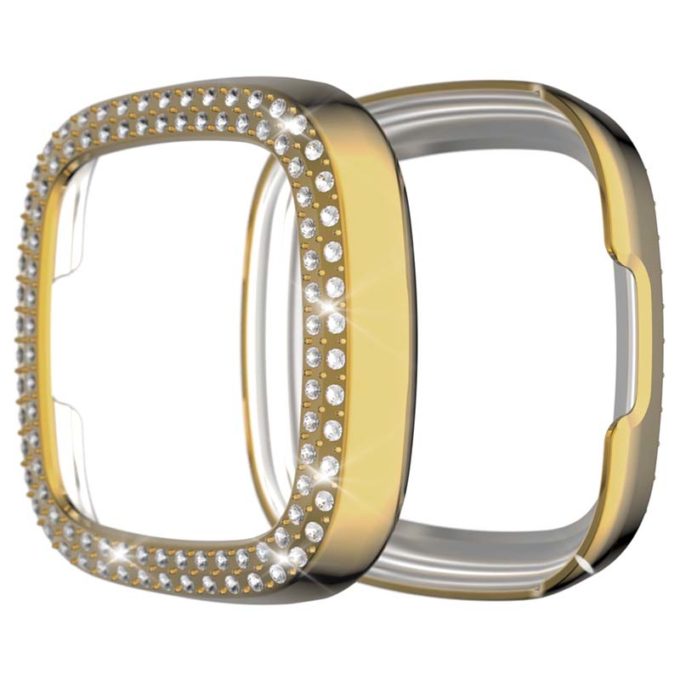 fb.pc15.yg Main Yellow Gold StrapsCo Protective Case with two rows of Rhinestones for Fitbit Versa 3 Sense