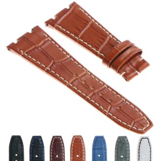 DASSARI Croc Embosed Leather Strap for Audemars Piguet in Tan w White Stitching
