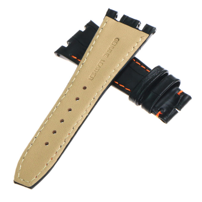 ap.l4.1.12 DASSARI Croc Embosed Leather Strap for Audemars Piguet in Black w Orange Stitching 3