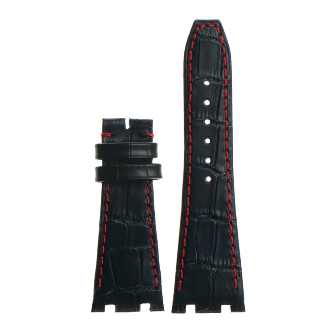 ap.l4.1.6 DASSARI Croc Embosed Leather Strap for Audemars Piguet in Black w Red Stitching 2
