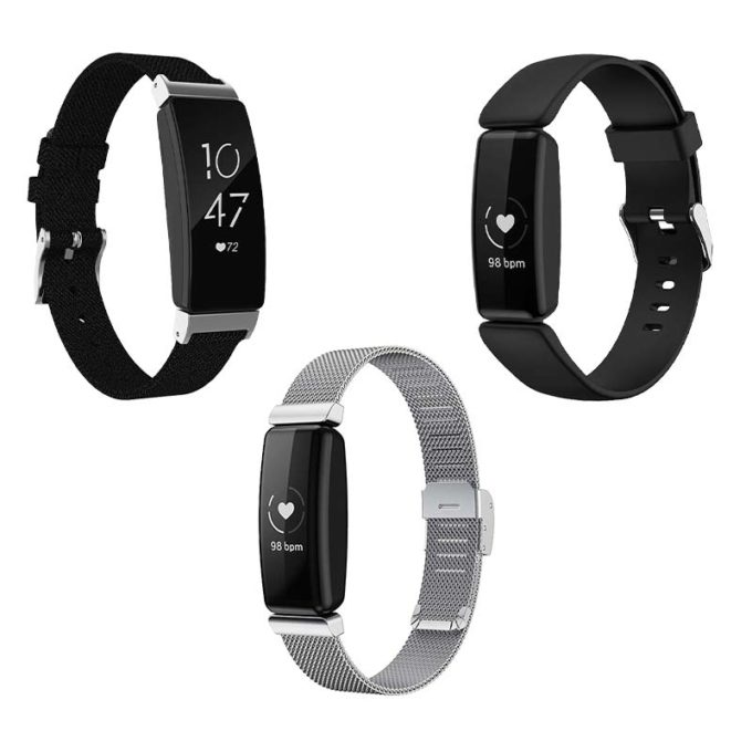 Mens Strap Bundle for Fitbit Inspire 2 Black Silver Black