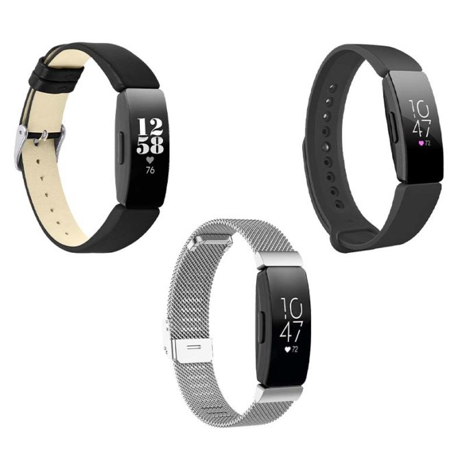 Mens Strap Bundle for Fitbit Inspire Black Silver Black