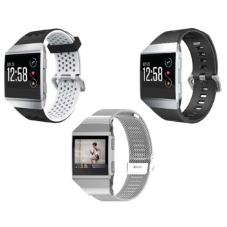 Mens Strap Bundle for Fitbit Ionic Black Silver Black