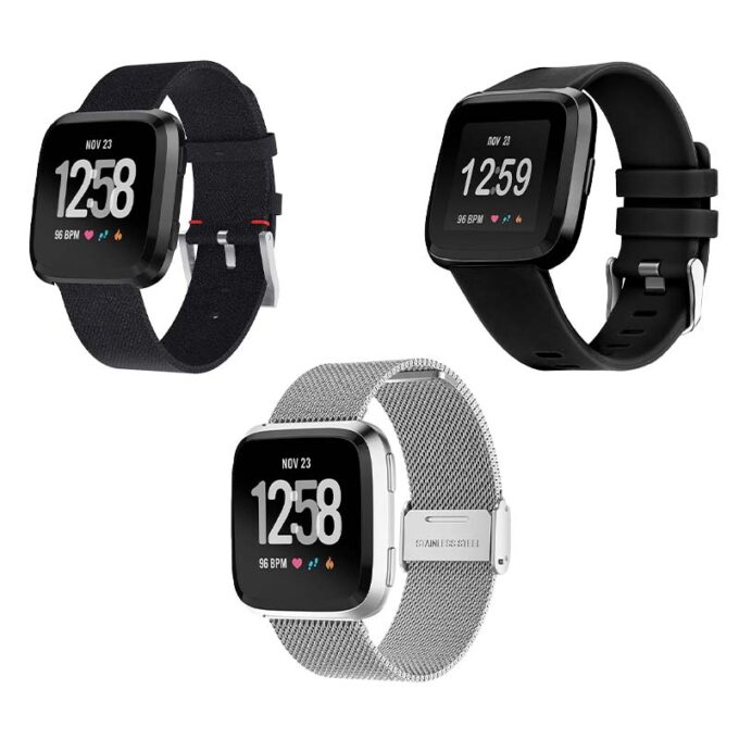 Mens Strap Bundle for Fitbit Versa Versa 2 Black Silver Black