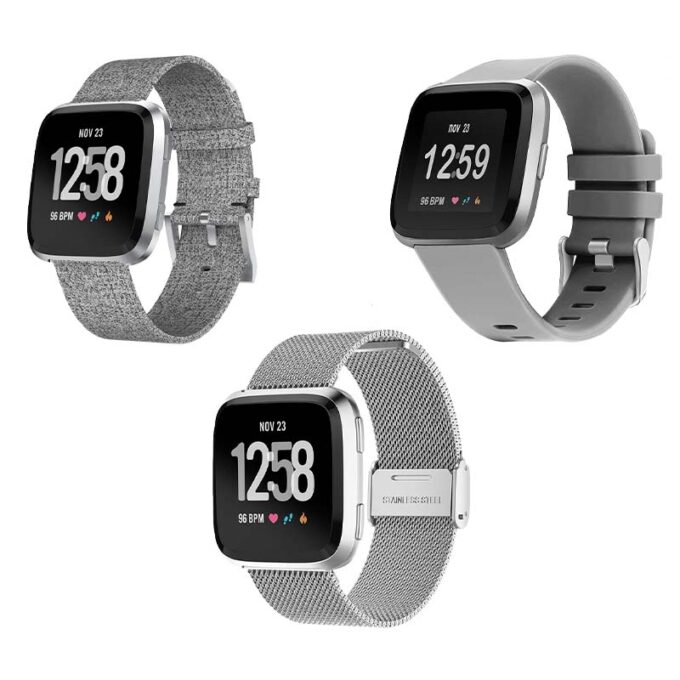 Mens Strap Bundle for Fitbit Versa Versa 2 Grey Silver Grey