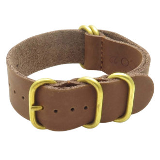 StrapsCo Soft Leather Nato Strap with Solid Bronze Rings in Brown NT.9.bz
