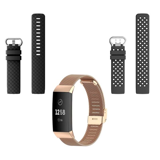 Variety Strap Bundle for Fitbit Charge 4 Charge 3 Black Rose Gold Black