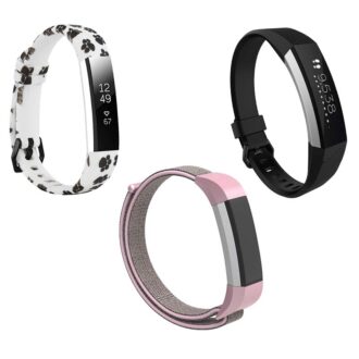 Womens Strap Bundle for Fitbit Alta Alta HR Paw Prints Pink Black