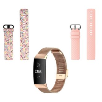 Womens Strap Bundle for Fitbit Charge 4 Charge 3 Light Paisley Rose Gold Pink