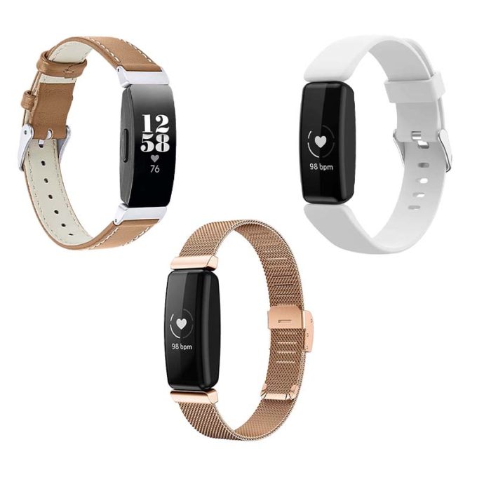 Womens Strap Bundle for Fitbit Inspire 2 Tan Rose Gold White