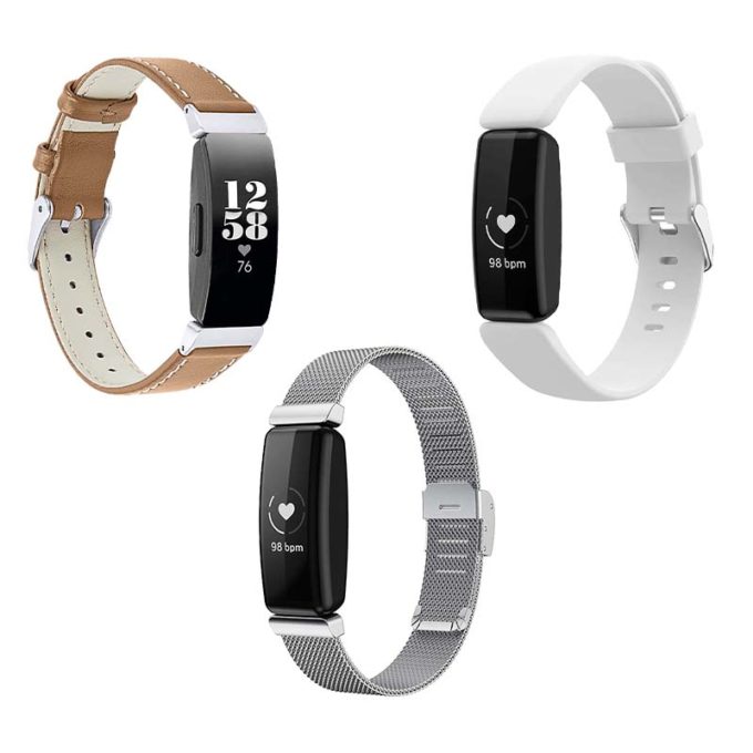 Womens Strap Bundle for Fitbit Inspire 2 Tan Silver White