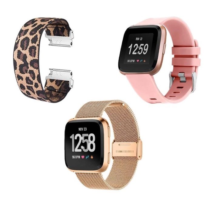 Womens Strap Bundle for Fitbit Versa Versa 2 Leopard Rose Gold Pink