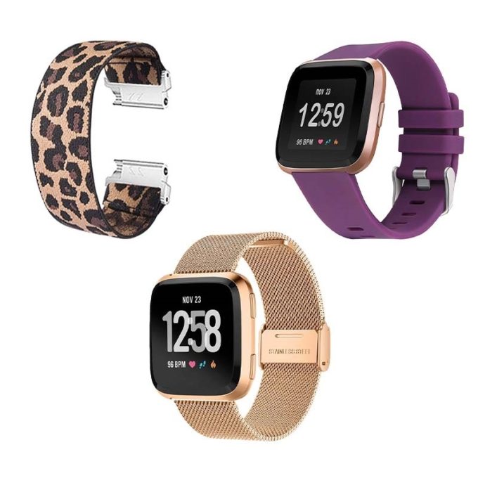 Womens Strap Bundle for Fitbit Versa Versa 2 Leopard Rose Gold Purple