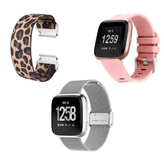 Womens Strap Bundle for Fitbit Versa Versa 2 Leopard Silver Pink