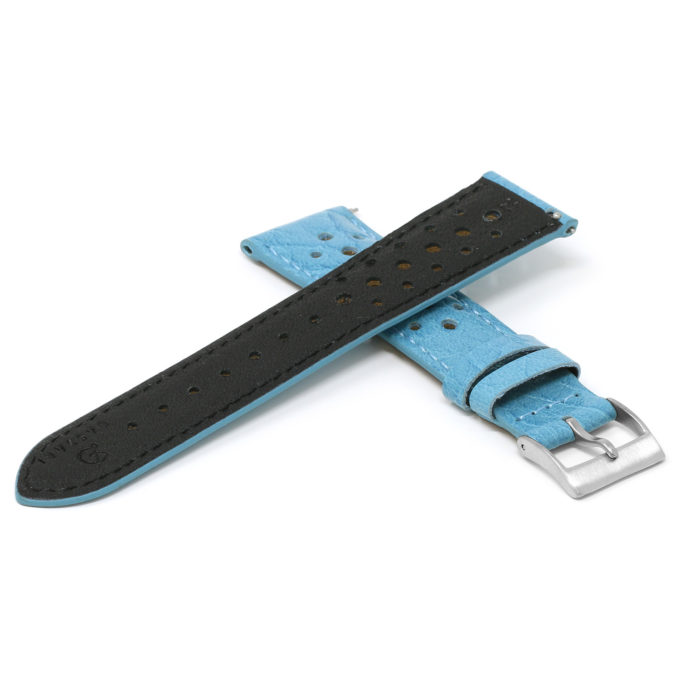 Ra6.5a Cross Light Blue DASSARI Perforated Leather Rally Watch Band Strap 18mm 19mm 20mm 21mm 22mm 24mm