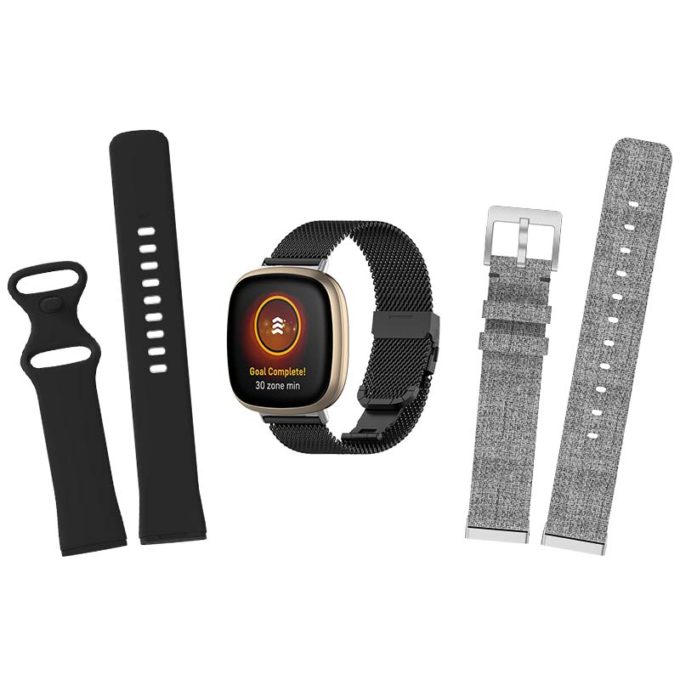 Mens Strap Bundle 2 for Fitbit Sense Versa 3 Black Black Grey