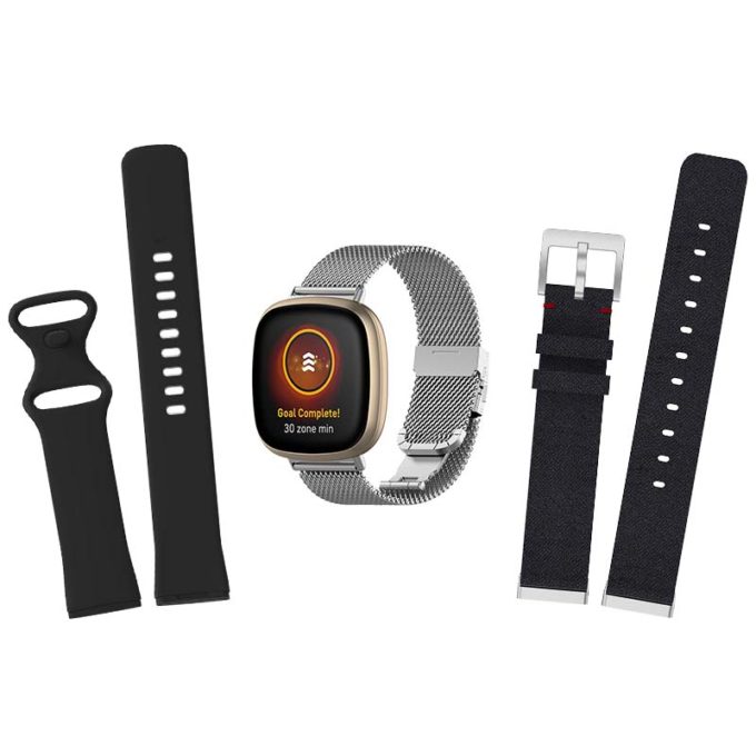 Mens Strap Bundle 2 for Fitbit Sense Versa 3 Black Silver Black