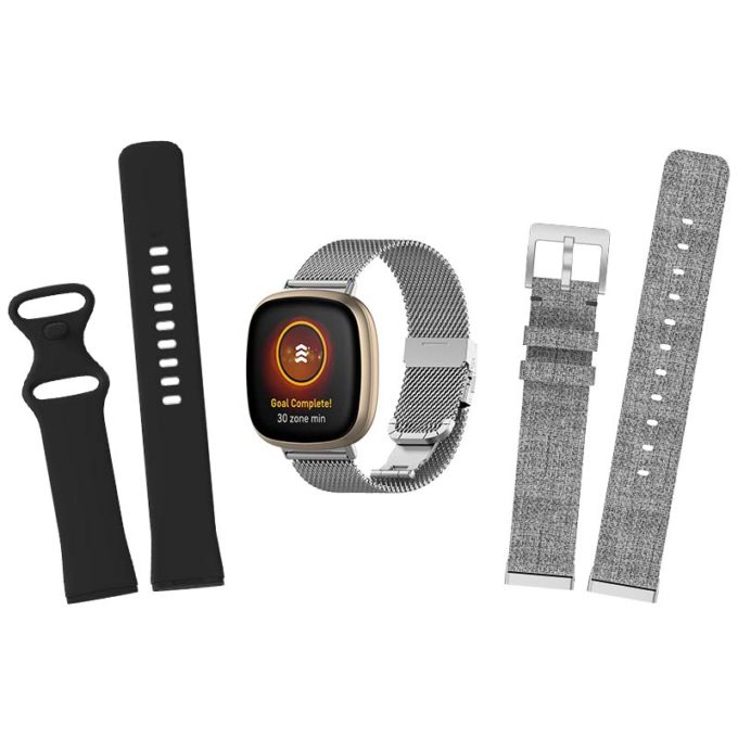 Mens Strap Bundle 2 for Fitbit Sense Versa 3 Black Silver Grey