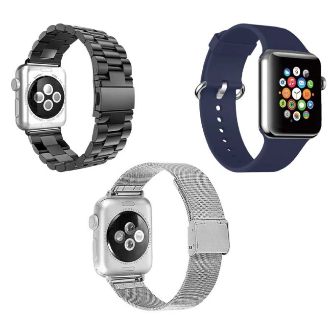 Mens Strap Bundle for Apple Watch Black Silver Navy Blue