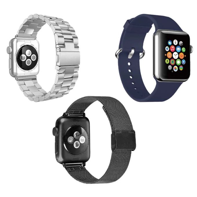 Mens Strap Bundle for Apple Watch Silver Black Navy Blue