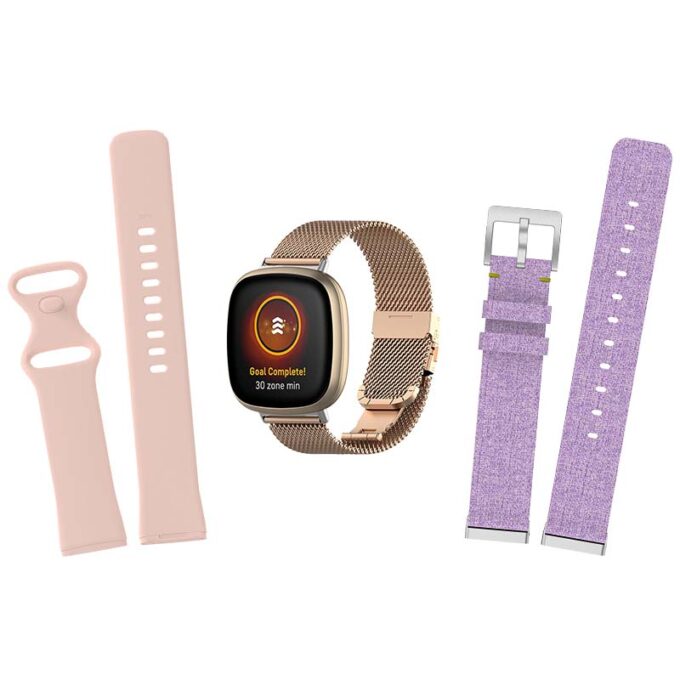 Womens Strap Bundle 2 for Fitbit Sense Versa 3 Pale Pink Rose Gold Purple