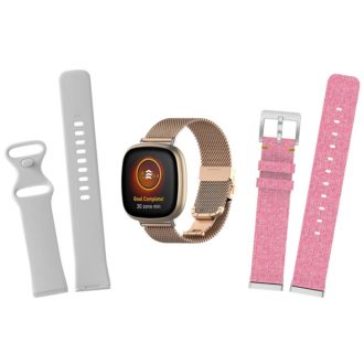 Womens Strap Bundle 2 for Fitbit Sense Versa 3 White Rose Gold Coral Pink