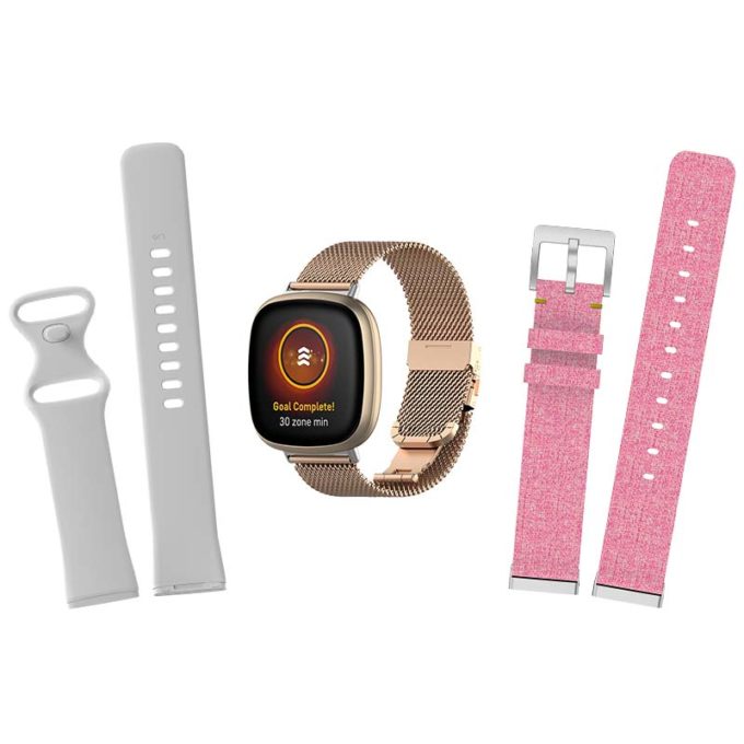 Womens Strap Bundle 2 for Fitbit Sense Versa 3 White Rose Gold Coral Pink