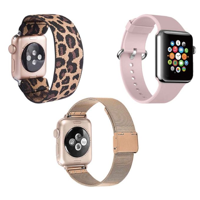 Womens Strap Bundle for Apple Watch Leopard Rose Gold Light Pink