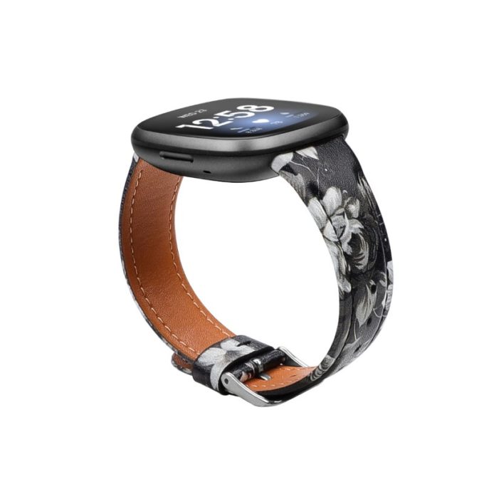 fb.l41.1.22 White Blossom StrapsCo Leather Watch Band Strap for Fitbit Sense Versa 3
