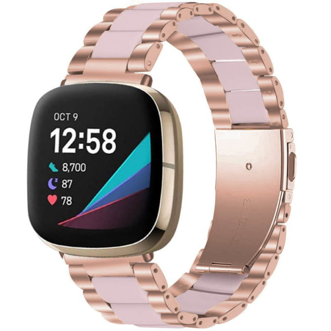 fb.m138.rg .13 Main Rose Gold Pink StrapsCo Stainless Steel Resin Watch Band for Fitbit Sense Versa 3