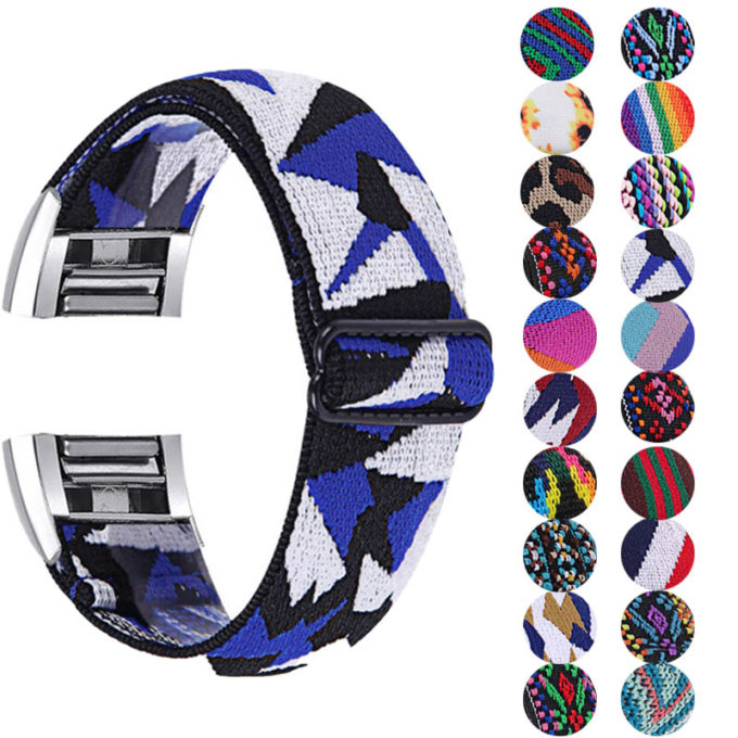 fb.ny21.i Gallery Blue Facets StrapsCo Elastic Nylon Watch Band Strap for Fitbit Charge 2