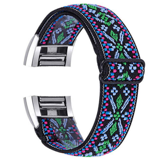 fb.ny21.o Back Tribal Blue StrapsCo Elastic Nylon Watch Band Strap for Fitbit Charge 2