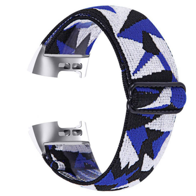 fb.ny22.i Back Blue Facets StrapsCo Elastic Nylon Watch Band Strap for Fitbit Charge 3 Charge 4