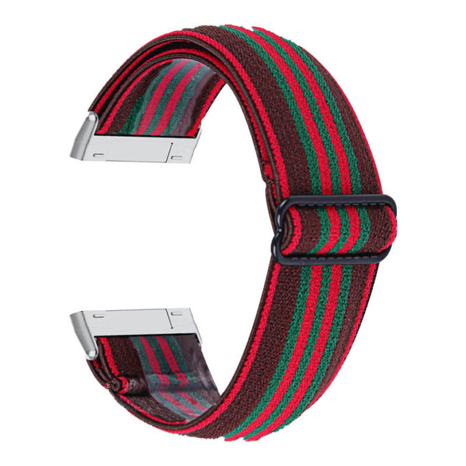 fb.ny30.f Back Red Green Stripe StrapsCo Pattern Elastic Nylon Strap Fitbit Sense Versa 3